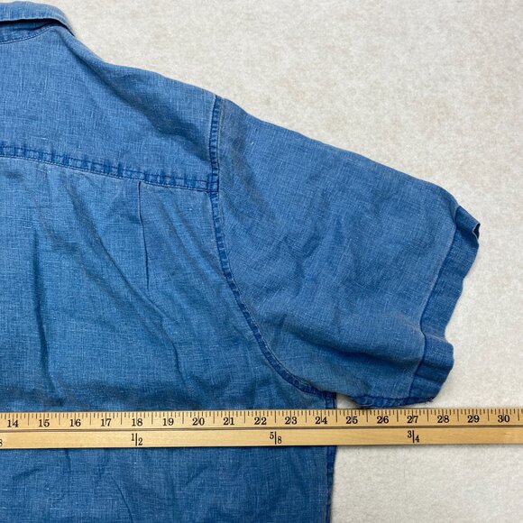 Tommy Bahama Linen Shirt L Blue Relax Short Sleeve Blue Beach Button Up - Picture 11 of 12